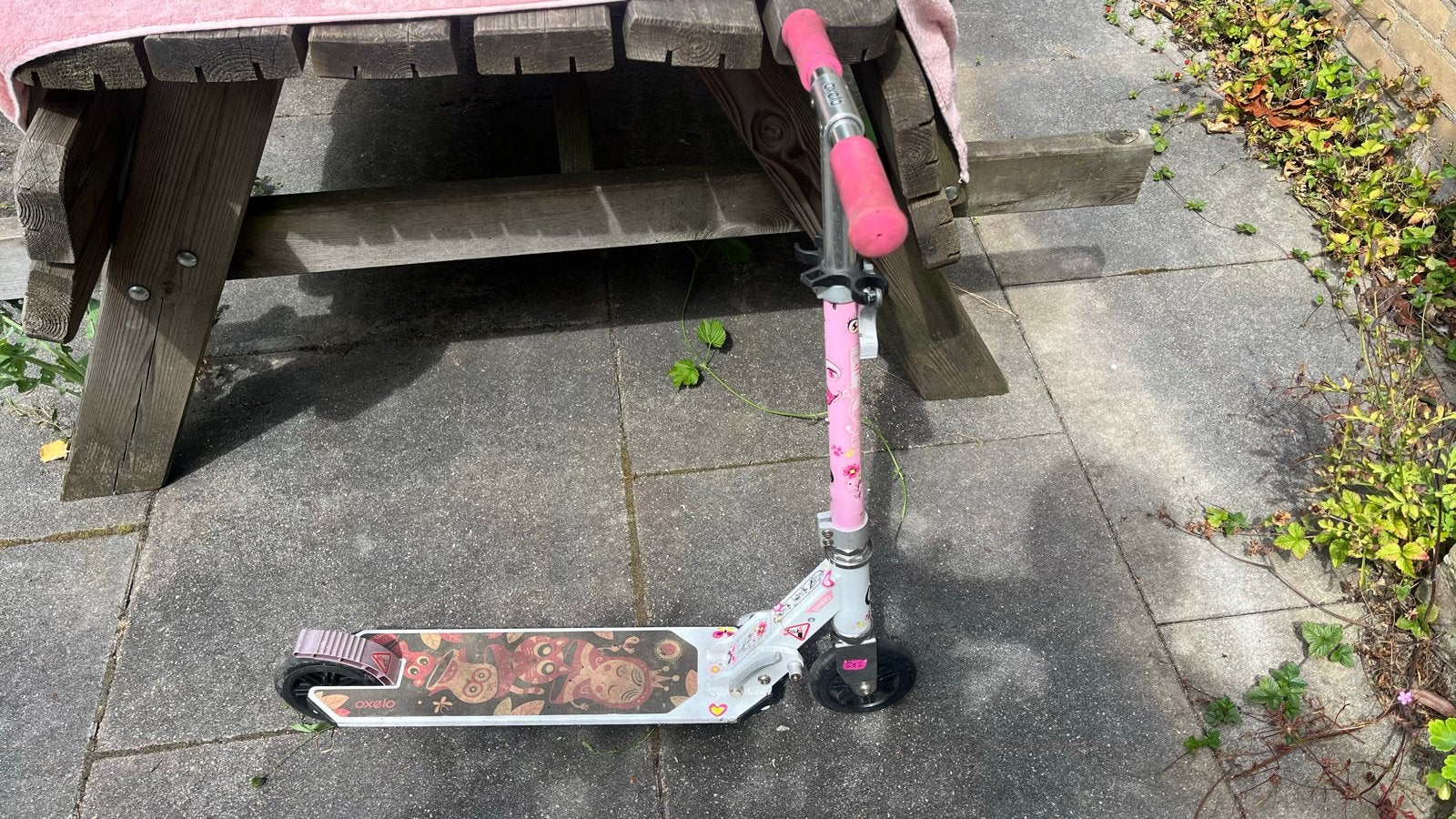 Oxelo kinderstep inklapbaar roze met leuke print, Ophalen of Verzenden, Gebruikt, Gewone step