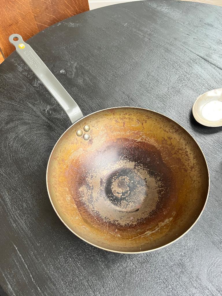 Wokpan De Buyer Mineral B 28cm, Overige materialen, Gebruikt, Inductieplaat, Ophalen of Verzenden