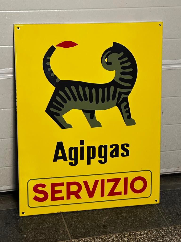 Agip emaillebord. Groot en zwaar. Oude reproductie. 76x59 cm, Ophalen of Verzenden, Gebruikt, Formule 1