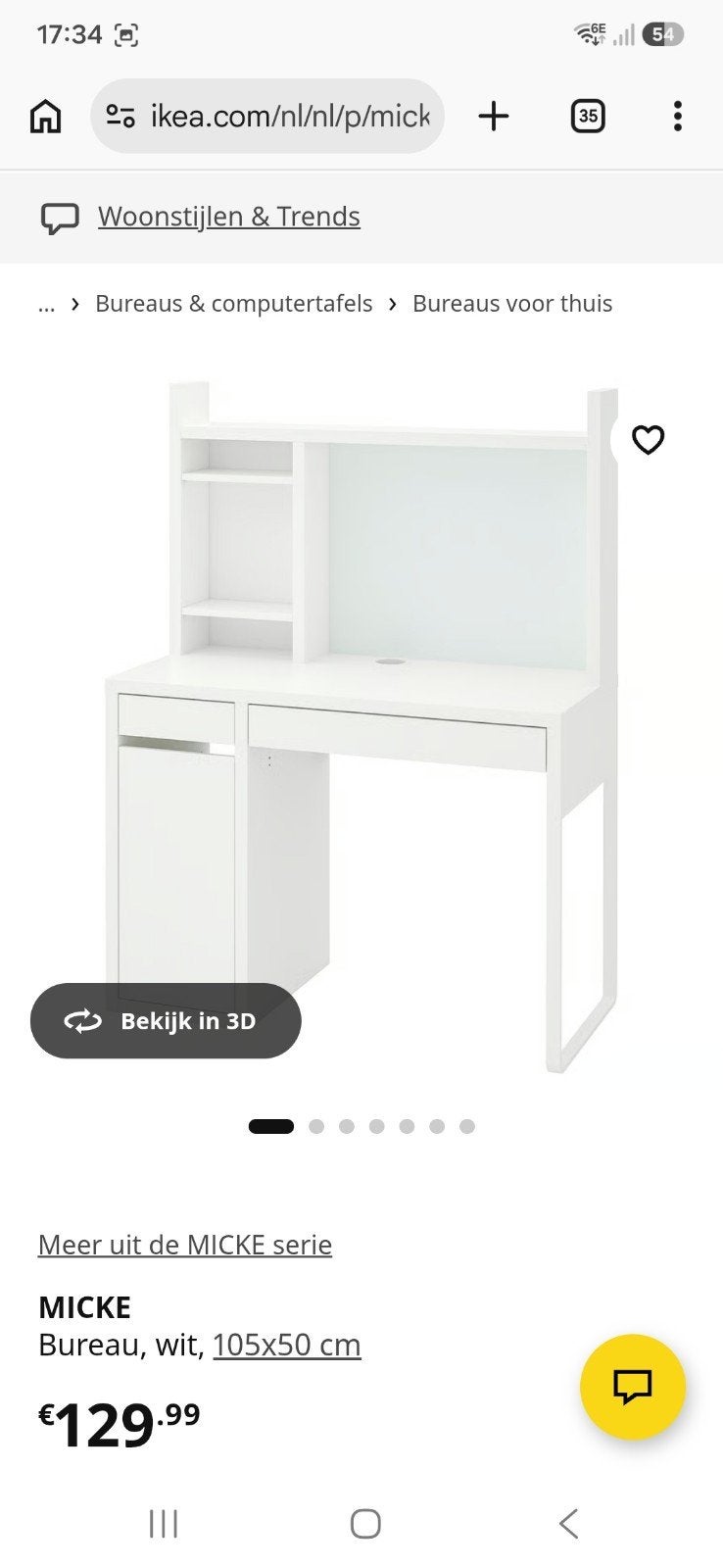 IKEA Micke bureau met blauwe kast en lades, Ophalen, 105 cm, Gebruikt, Spaanplaat of MDF