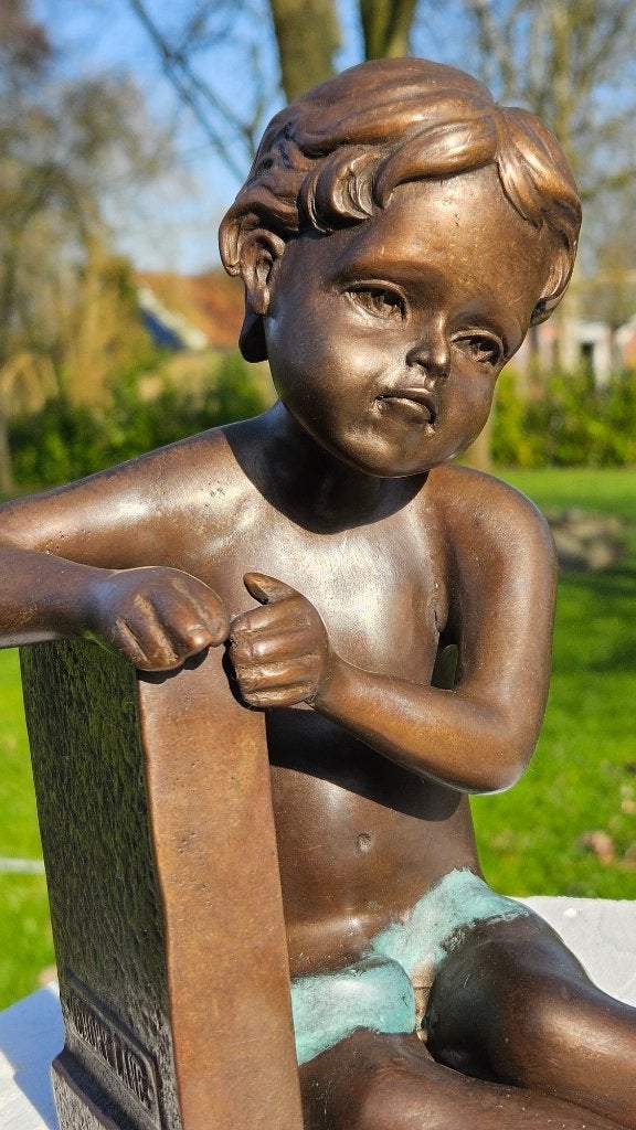ZITTENDE ENGEL / bronzen beeld, Ophalen of Verzenden, Brons, Beeld