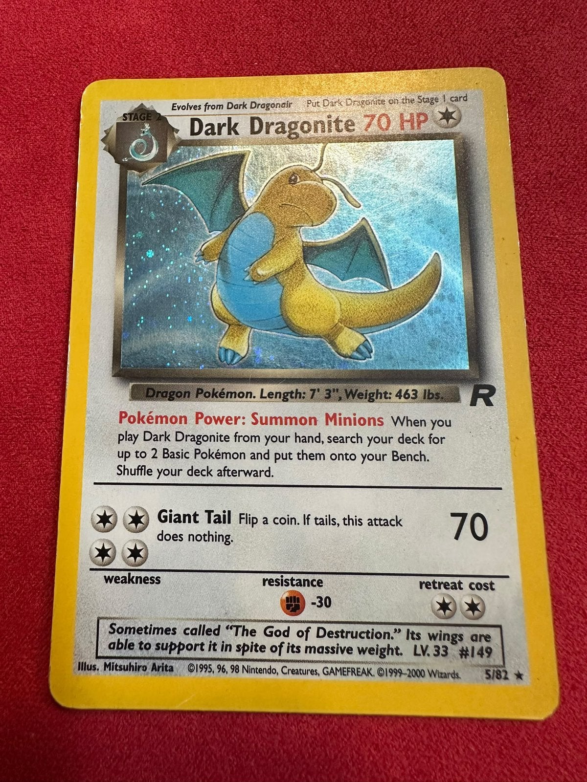 Dark Dragonite Holo 5/82 Team Rocket, Ophalen of Verzenden, Gebruikt, Losse kaart, Foil