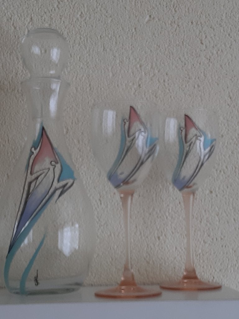 NIEUW - wijn karaf met 2 glazen, Ophalen