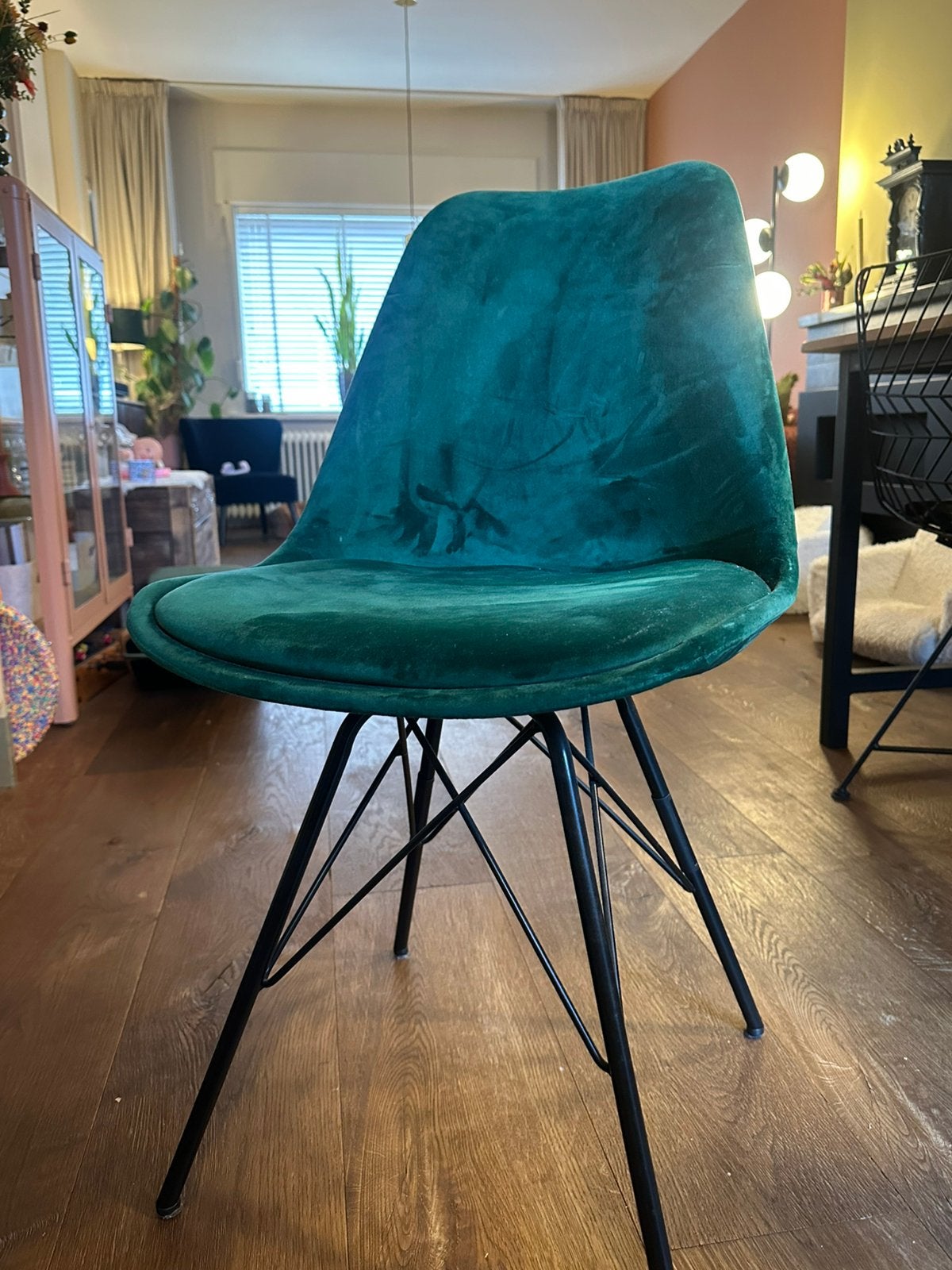 Kick collection eetkamerstoel - groen velvet, Ophalen, Zo goed als nieuw, Overige kleuren, Eén