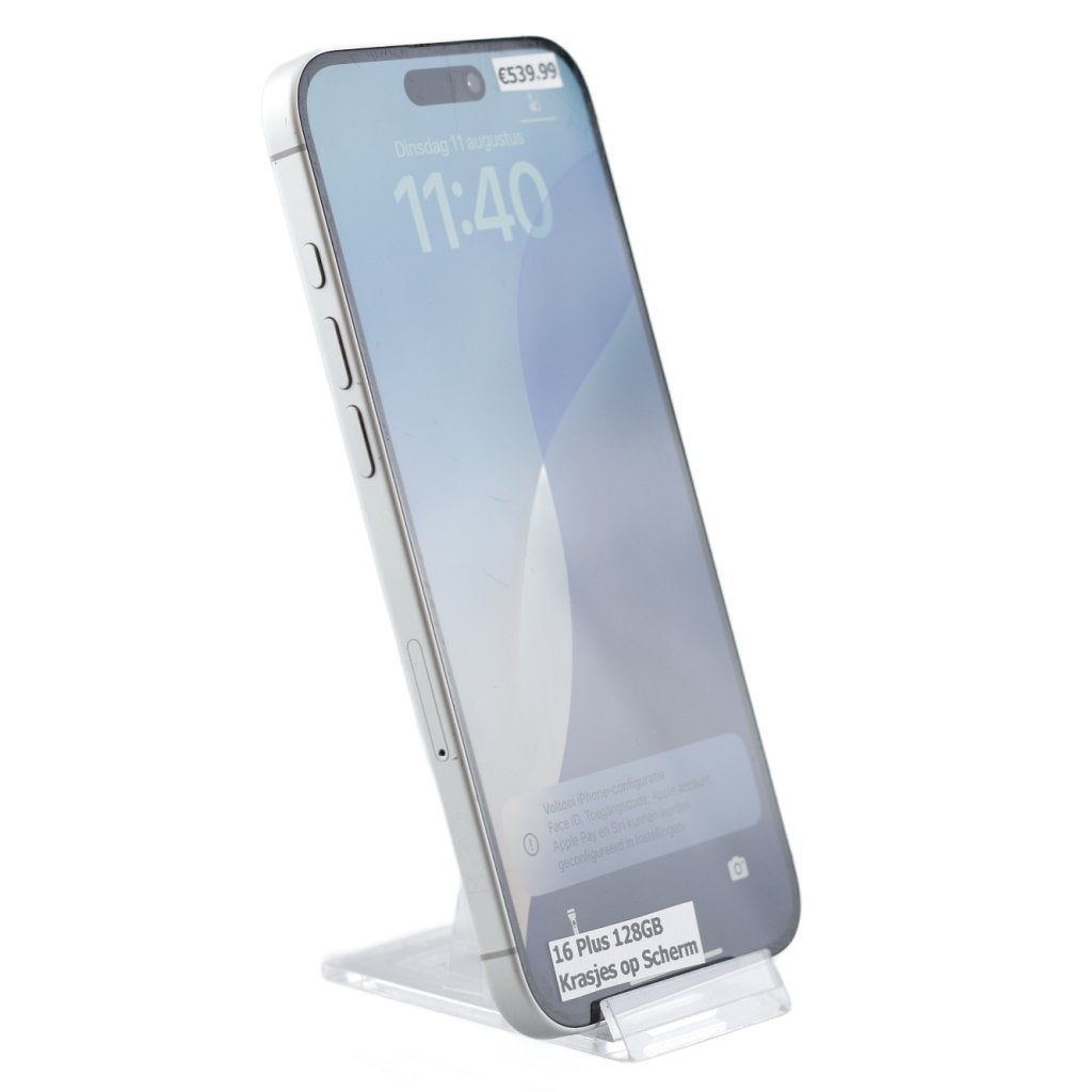 iPhone 16 Plus 128GB Wit | Krasjes Op Scherm, Apple, Zo goed als nieuw, Support@apple.com, One Apple Park Way
Cupertino, CA 95014
United States