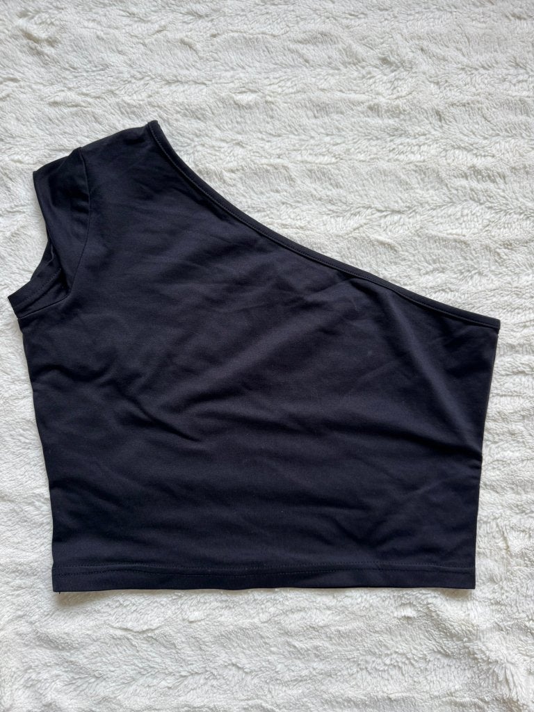 Zwarte one-shoulder crop top van Sinéquanone, Kleding | Dames, Ophalen of Verzenden, Zo goed als nieuw, Zwart
