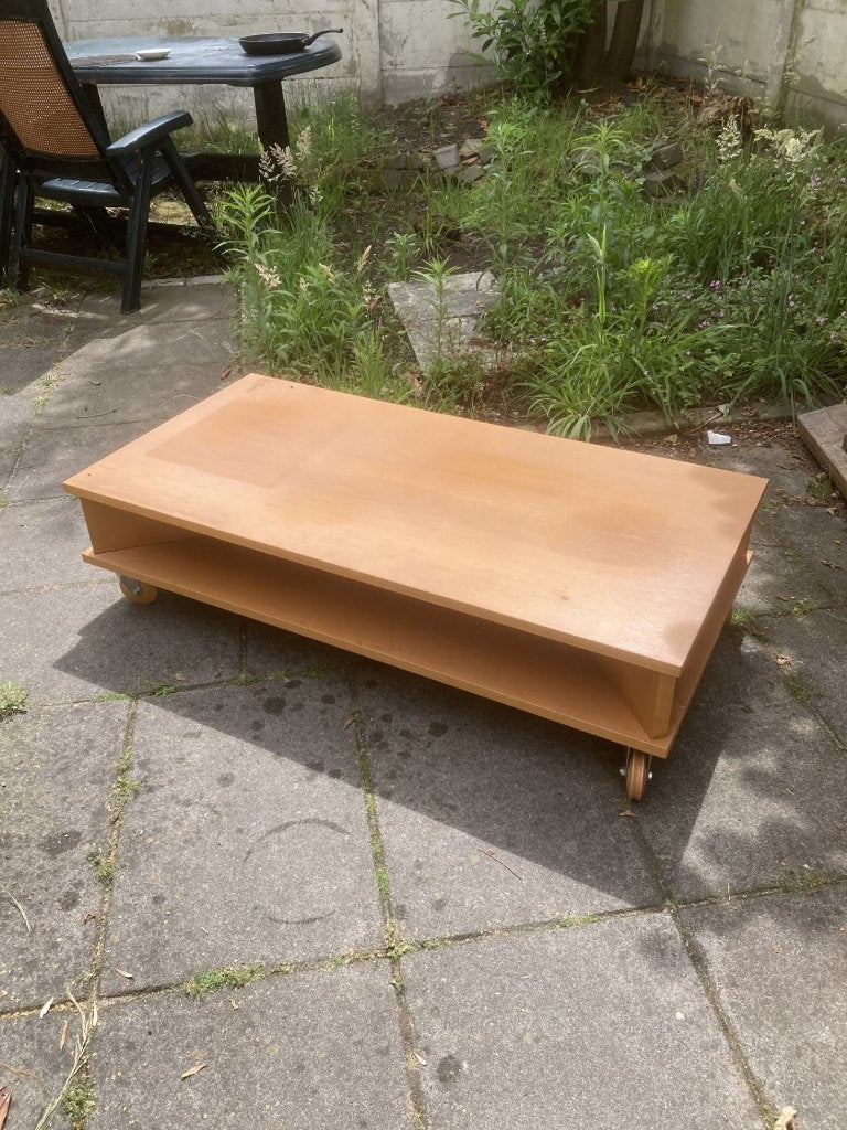 salontafel op wieltjes, Huis en Inrichting, Tafels | Salontafels, Ophalen, Gebruikt, 100 tot 150 cm, 50 tot 100 cm