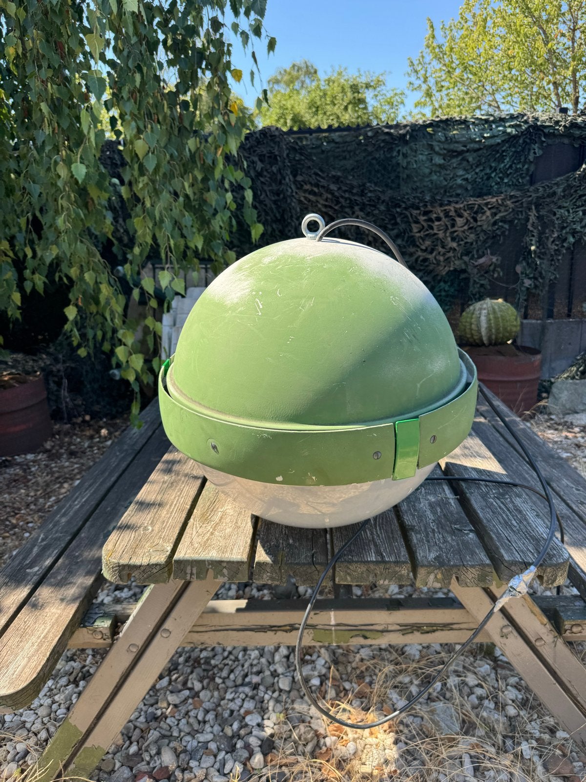 Vintage Groene Bolvormige Hanglamp - Industriële Stijl, Antiek en Kunst, Antiek | Lampen, Ophalen