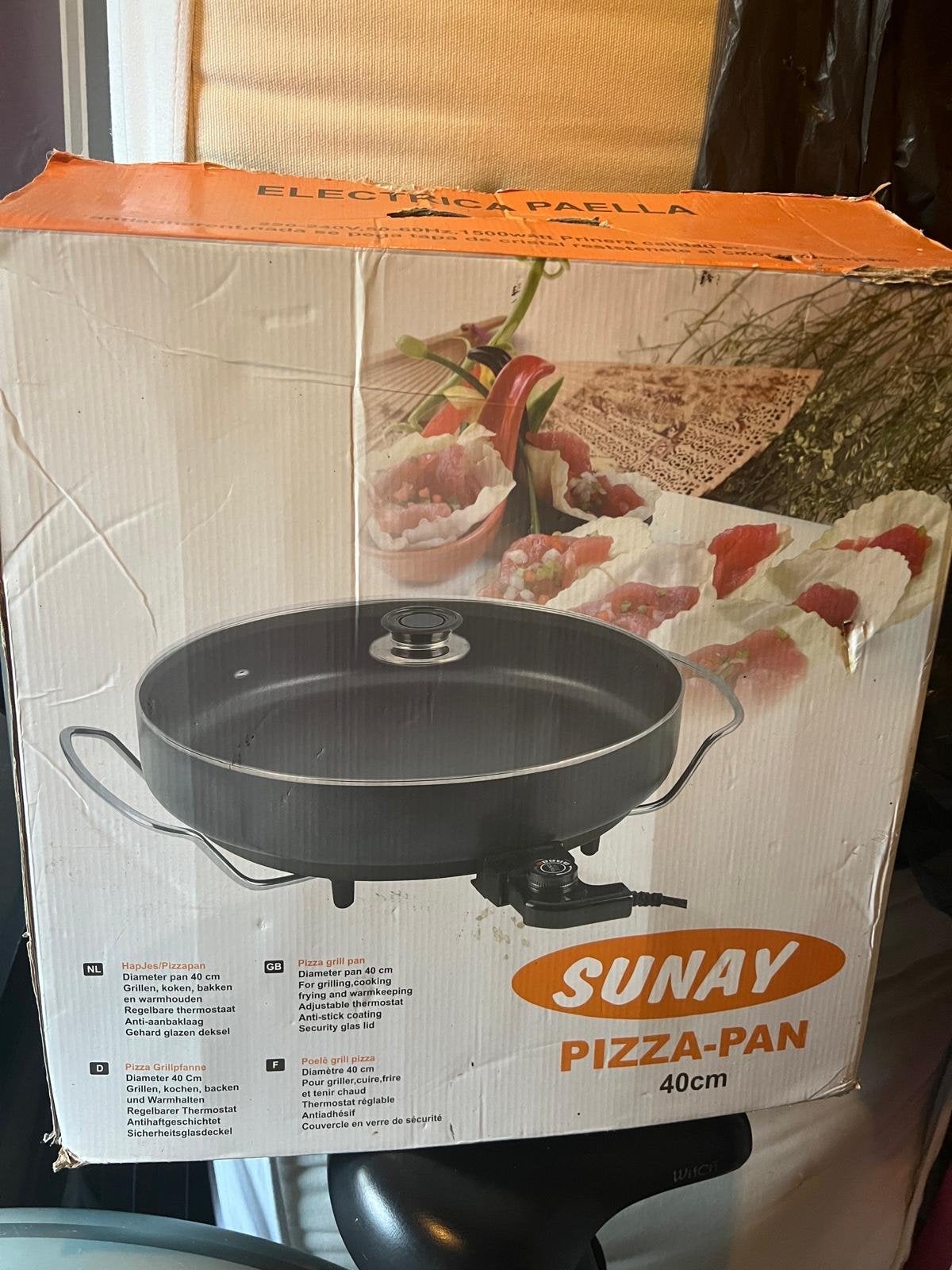 Sunay Pizza Pan 40 cm met instelbare temperatuur, Ophalen of Verzenden, Zo goed als nieuw, Koekenpan of Braadpan