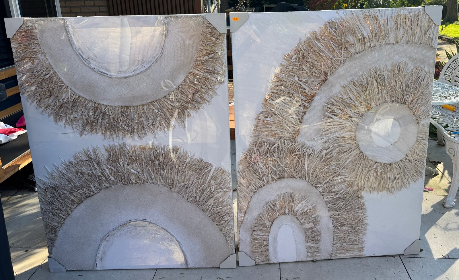 Wanddecoratie Ibiza Canvas/Verf Crème/Wit - Set van Twee, Huis en Inrichting, Ophalen, Schilderij, Boho, Meerkleurig