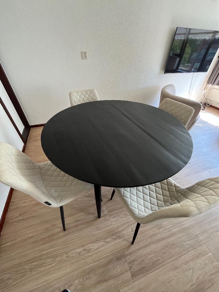 Eetkamertafel Lexy, rond, mangohout, zwart, Ophalen, 100 tot 150 cm, 75 cm of meer, Rond