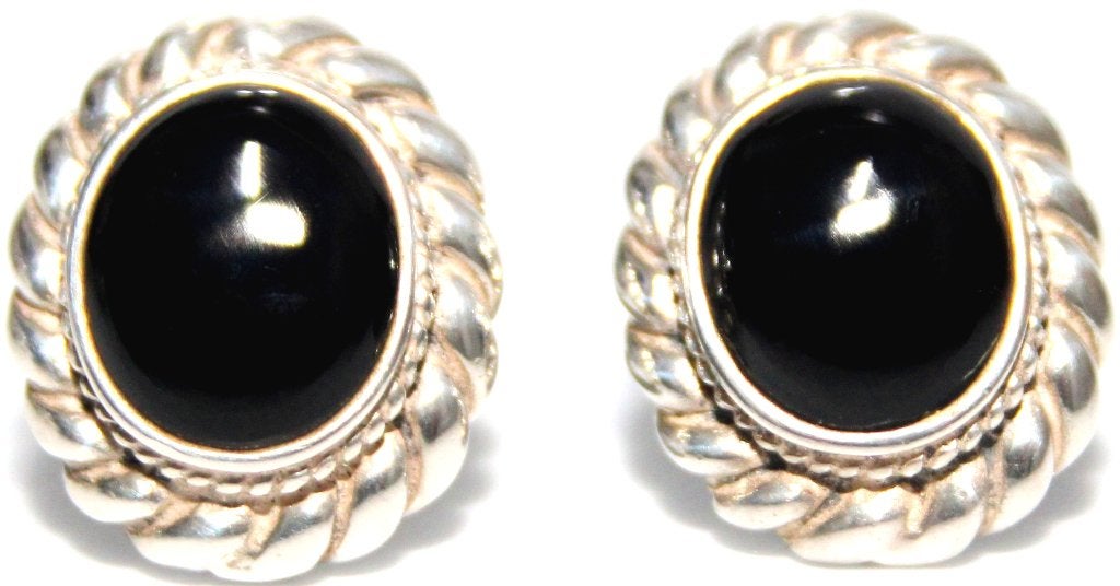 Paar Prachtige Ovale 925 Zilver & Onyx Oorbellen, Zwart, Ophalen of Verzenden, Zo goed als nieuw, Met edelsteen