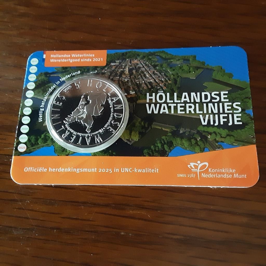 COINCARD Hollandse waterlinies  Vijfje, Ophalen of Verzenden, Koningin Beatrix, Euro's