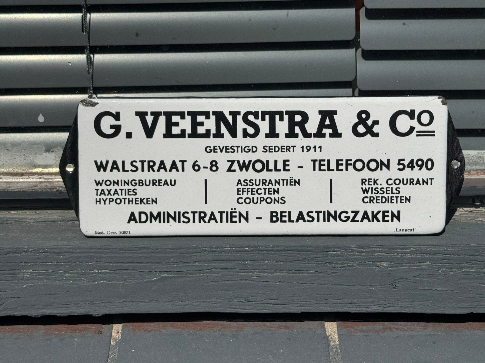 Emaille reclamebord G. Veenstra & Co Zwolle, Ophalen of Verzenden
