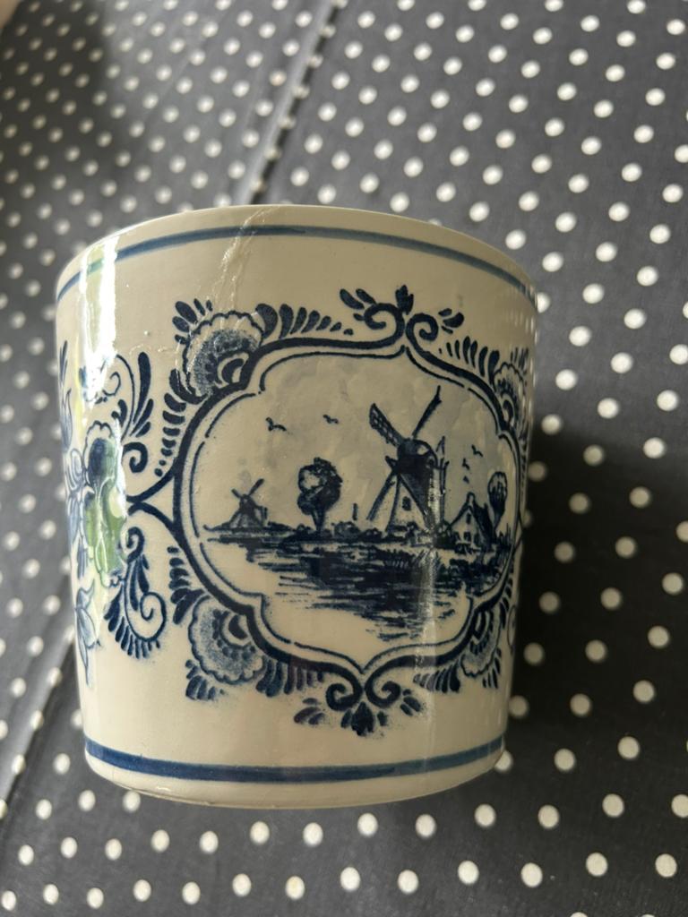 Delfts Blauw G.V.M. Handgeschilderde Bloempot, Ophalen of Verzenden