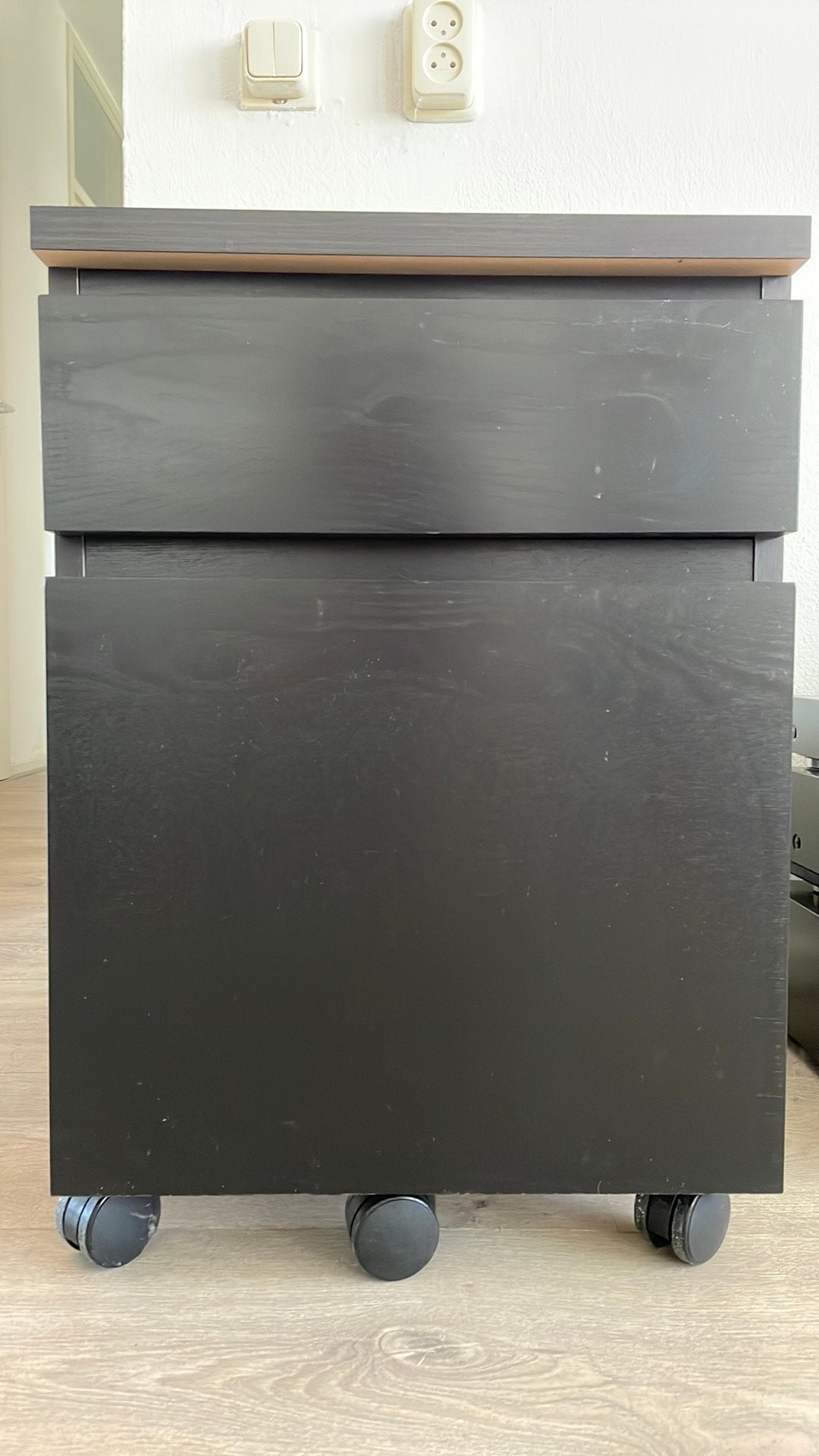 IKEA | MALM | Zwarte Ladeblok op Wielen, Ophalen, Minder dan 50 cm, 1 of 2 laden, Zo goed als nieuw