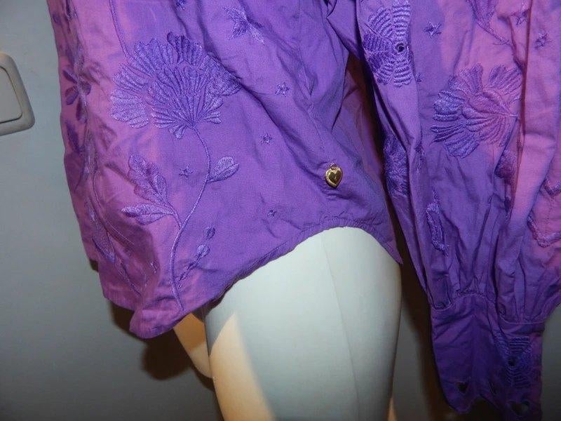 Fabienne Chapot paarse blouse open werk hartjes bloemen M, Kleding | Dames, Maat 38/40 (M), Verzenden, Paars, Fabienne Chapot
