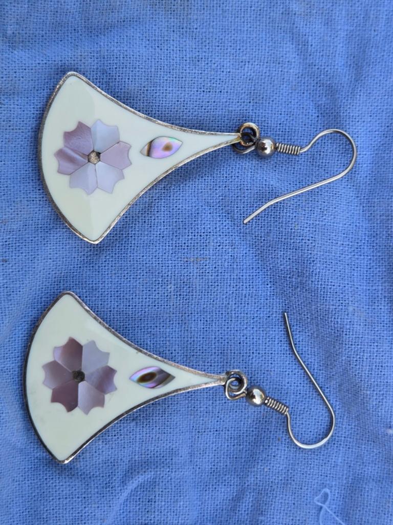 Vintage Alpaca geemailleerde oorbellen uit Mexico, Sieraden, Tassen en Uiterlijk, Antieke sieraden, Ophalen of Verzenden, Overige materialen