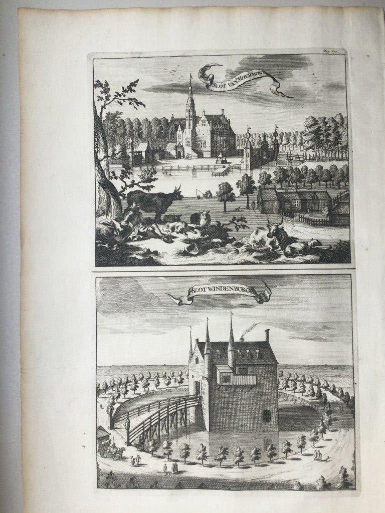 Renesse/Dreischor, Slot Moermont en slot Windenburgh, 1696, Antiek en Kunst, 28 cm, Stadsgezicht, Blanco verso, Verzenden