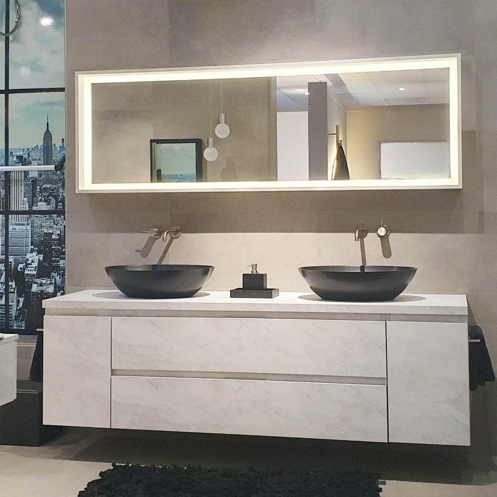 Luxe marmerlook wastafelmeubel 210cm + kaptafel met spiegel