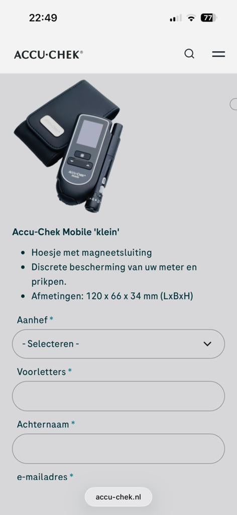 Accu-Chek Mobile Hoesje met magneetsluiting, Diversen, Verpleegmiddelen, Ophalen of Verzenden, Nieuw