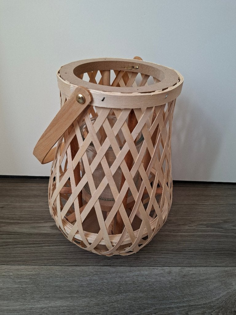 Nieuw! Sfeervol windlicht lantaarn met glas – 30 cm hoog, Ophalen, Lantaarn, Beige, Natuurlijk materiaal