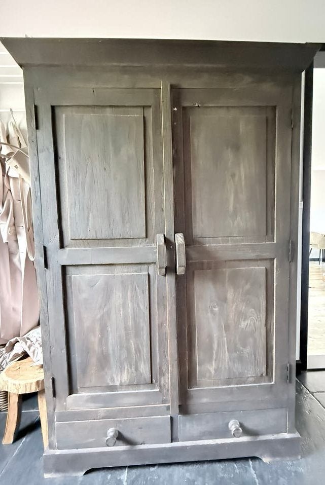 Houten Kast 2-deur met lades, Ophalen, Zo goed als nieuw, Binnendeur, 215 cm of meer