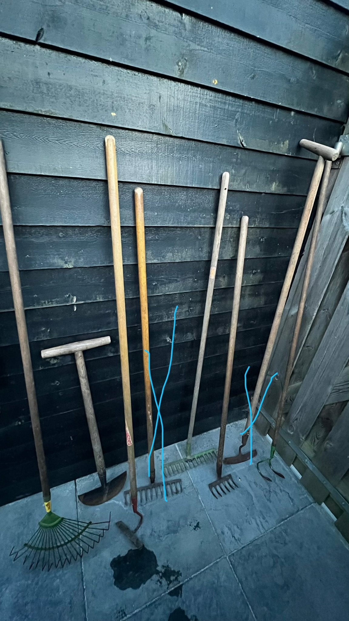 Diverse tuingereedschap set - Harken, schoffels, spade, Tuin en Terras, Ophalen of Verzenden, Gebruikt, Hark
