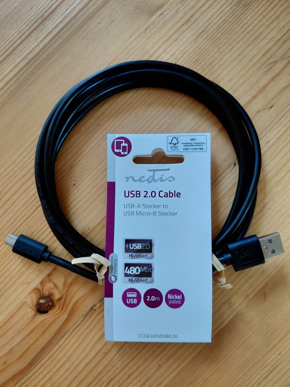 USB 2.0 kabel, USB-A to USB Micro-B, Audio, Tv en Foto, Audiokabels en Televisiekabels, Ophalen of Verzenden, Nieuw, Minder dan 2 meter