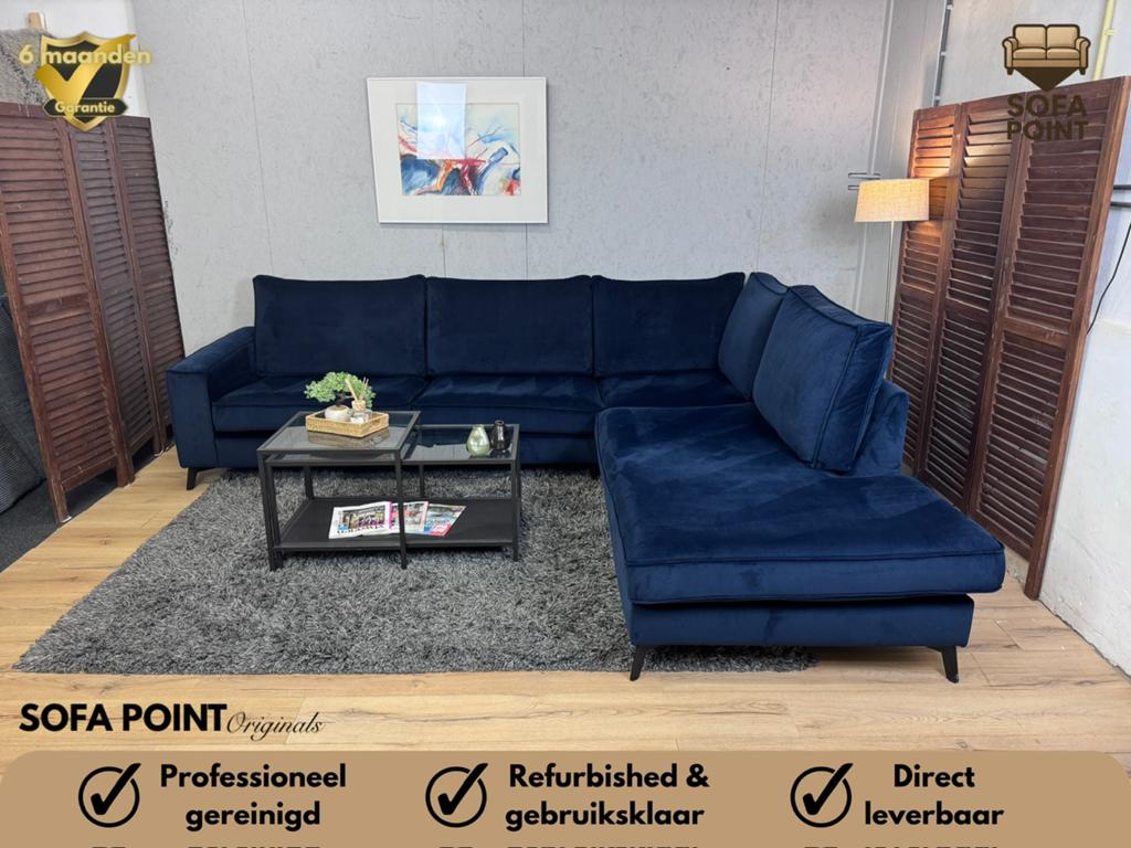 Legerblauwe Velvet Hoekbank - GRATIS LEVERING, Huis en Inrichting, Banken | Bankstellen, Zo goed als nieuw, Ophalen of Verzenden