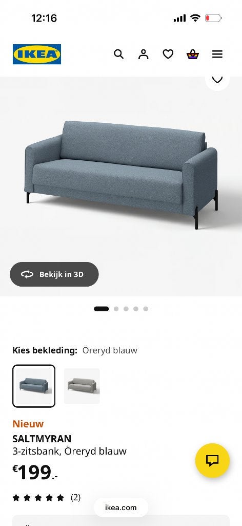 IKEA 3 zits bank Saltmyran, Ophalen, 150 tot 200 cm, Driepersoons, 75 tot 100 cm
