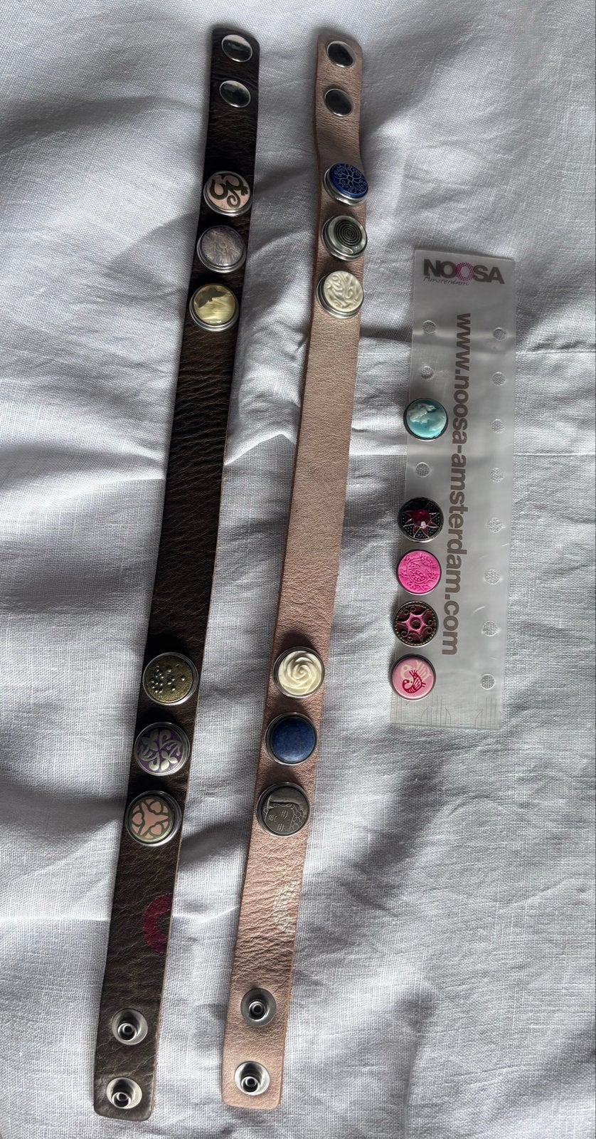 Noosa Amsterdam Armbanden met Chains en Chunks, Gebruikt, Bruin, Leer, Ophalen of Verzenden