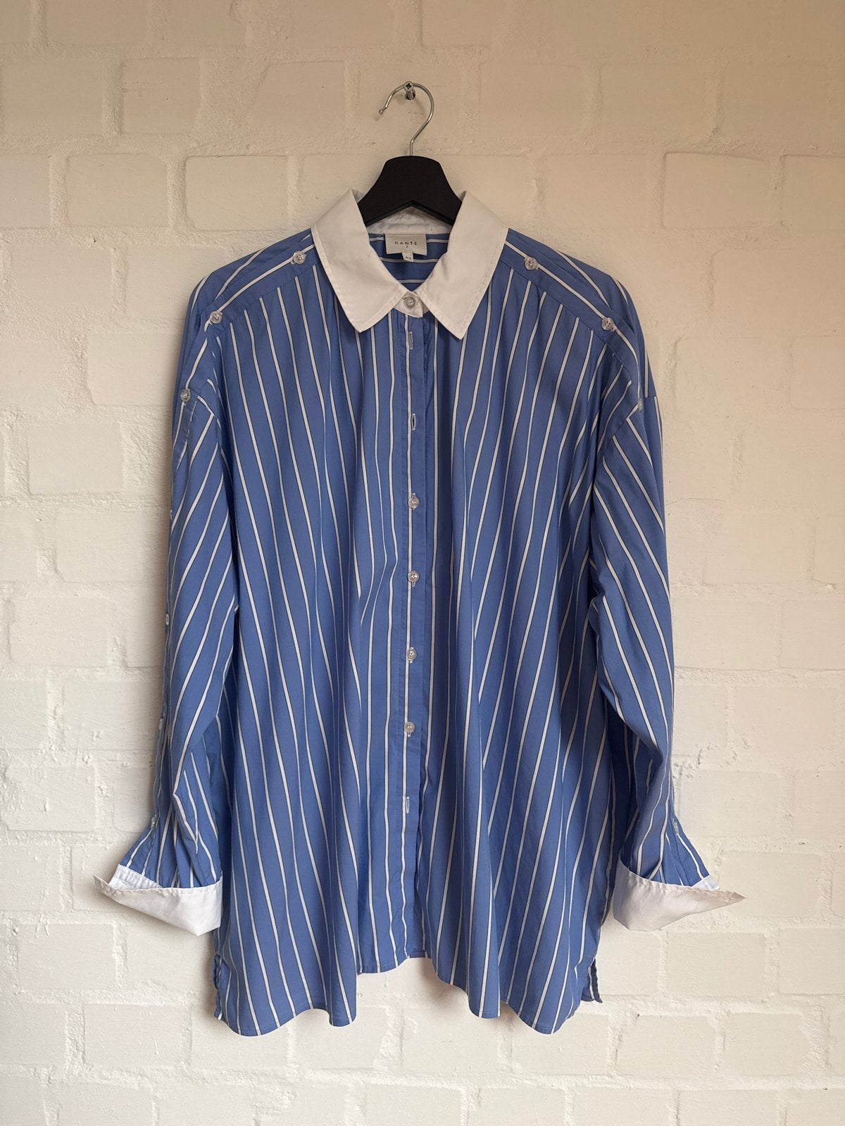 Dante 6 Dandy blouse maat 42 - Blauw gestreept, Ophalen of Verzenden, Zo goed als nieuw, Maat 42/44 (L), Blauw