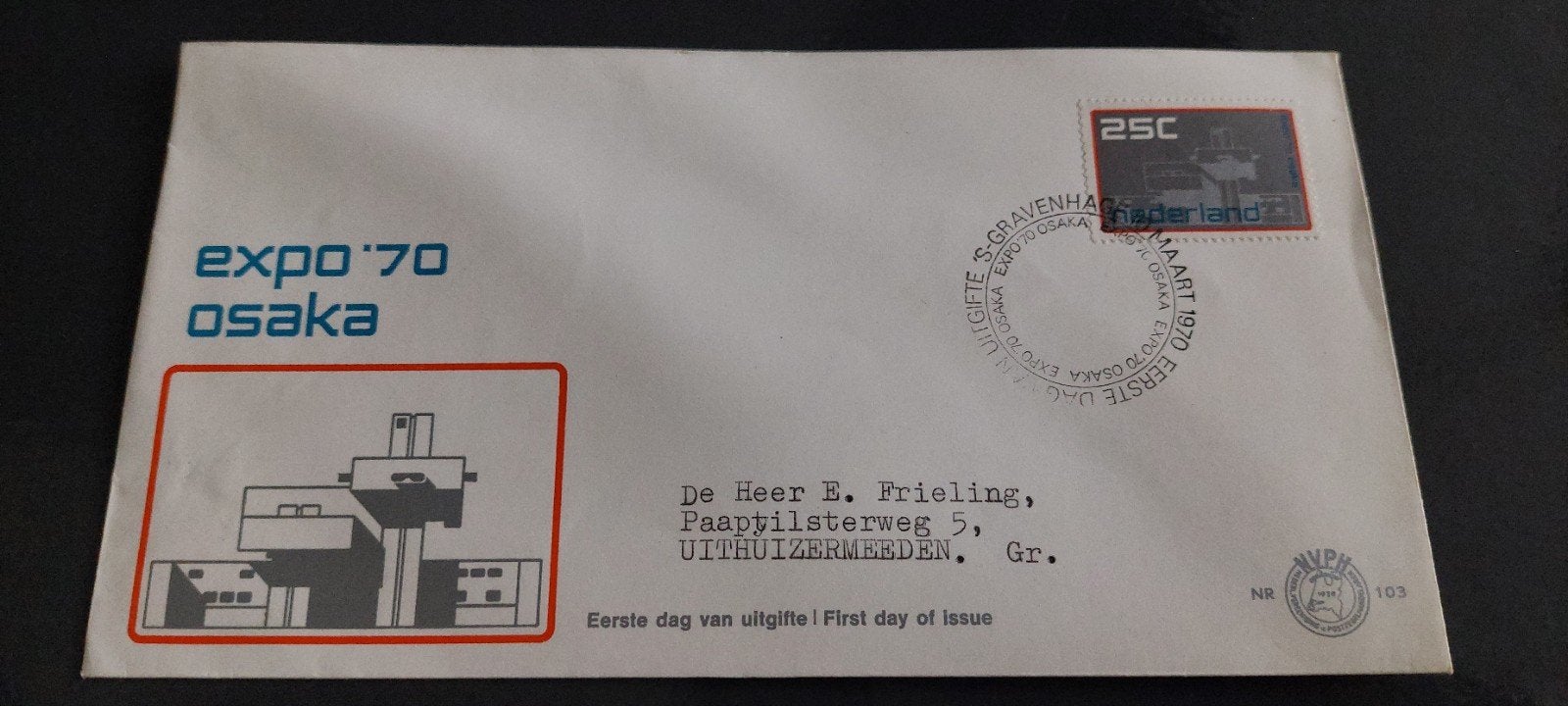 eerste dag envelop nederland e103 wereldtentoonstelling 1970, Ophalen, Beschreven, Nederland