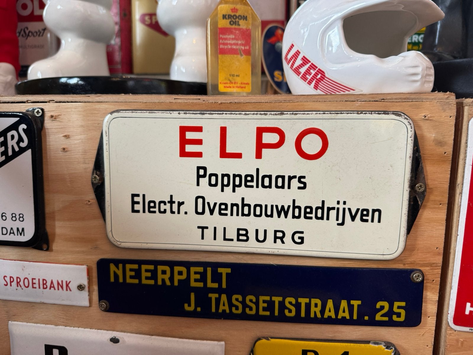 Vintage Elpo Poppelaars Emaille Reclamebord Tilburg, Ophalen of Verzenden, Gebruikt