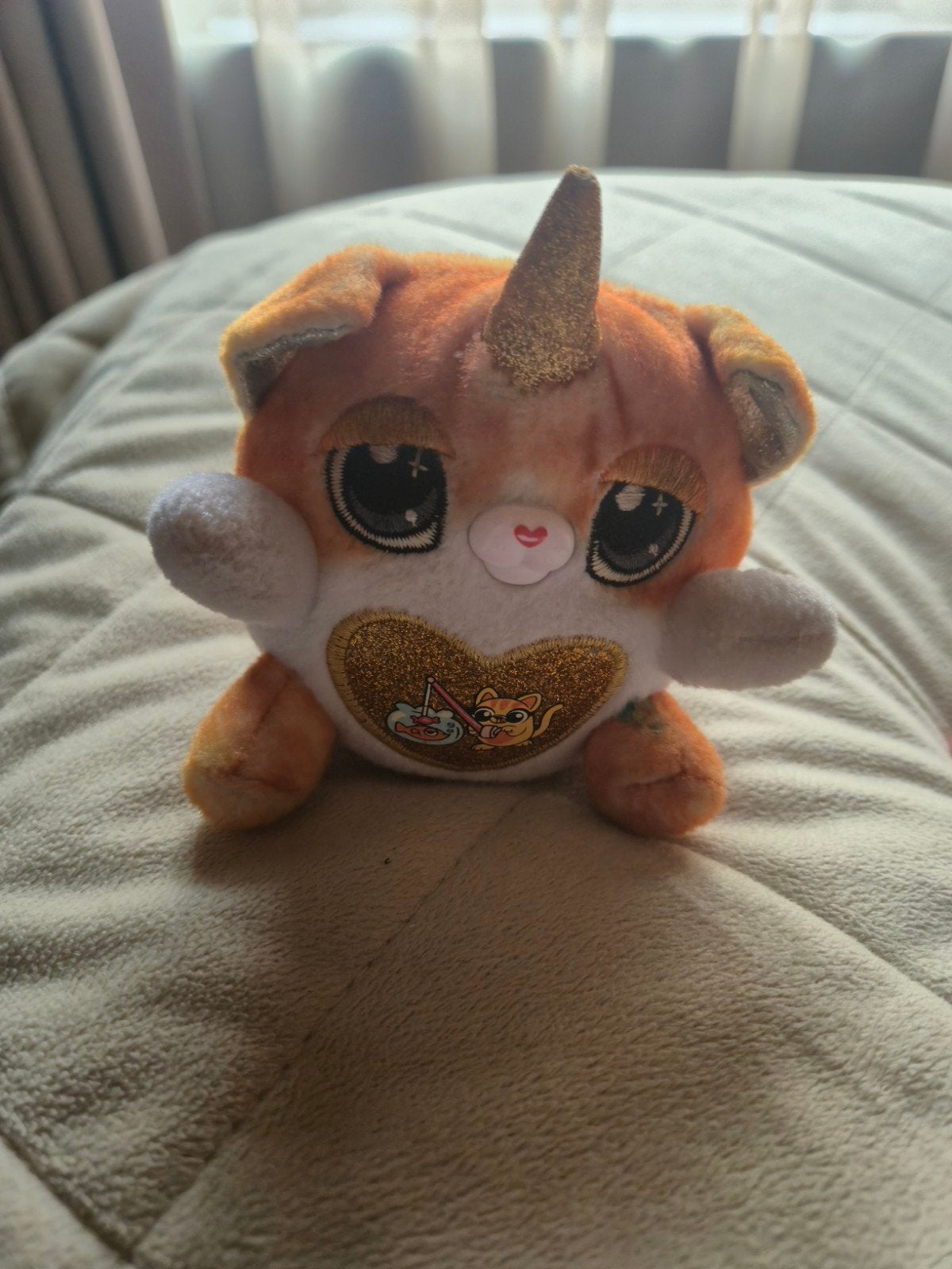 Schattige Eenhoorn Kat Knuffel, Oranje, Gebruikt, Overige karakters, Ophalen of Verzenden
