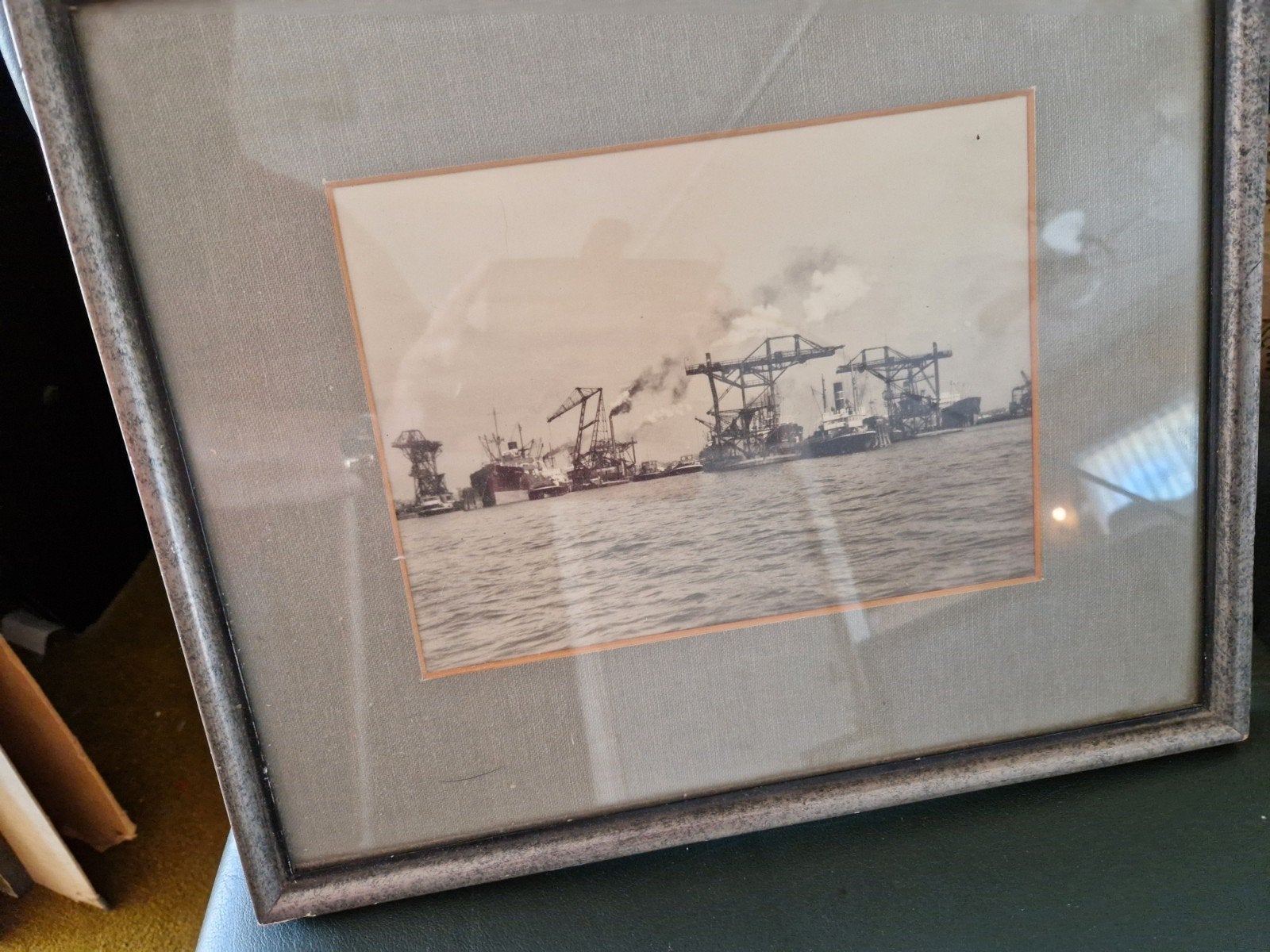 Vintage foto van haven met schepen en kranen, Ophalen, Foto, Fotografie, Ingelijst