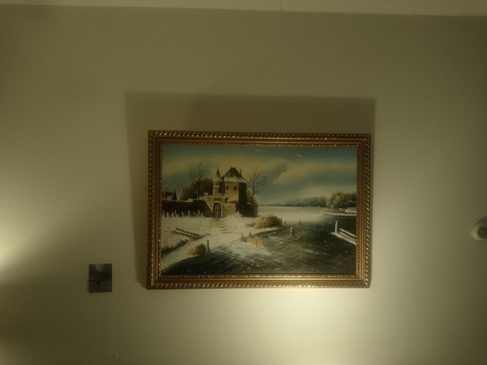 Schilderij Winterlandschap met Kasteel en Schaatsers, Ophalen, Handgeschilderd, Doek, Landschap