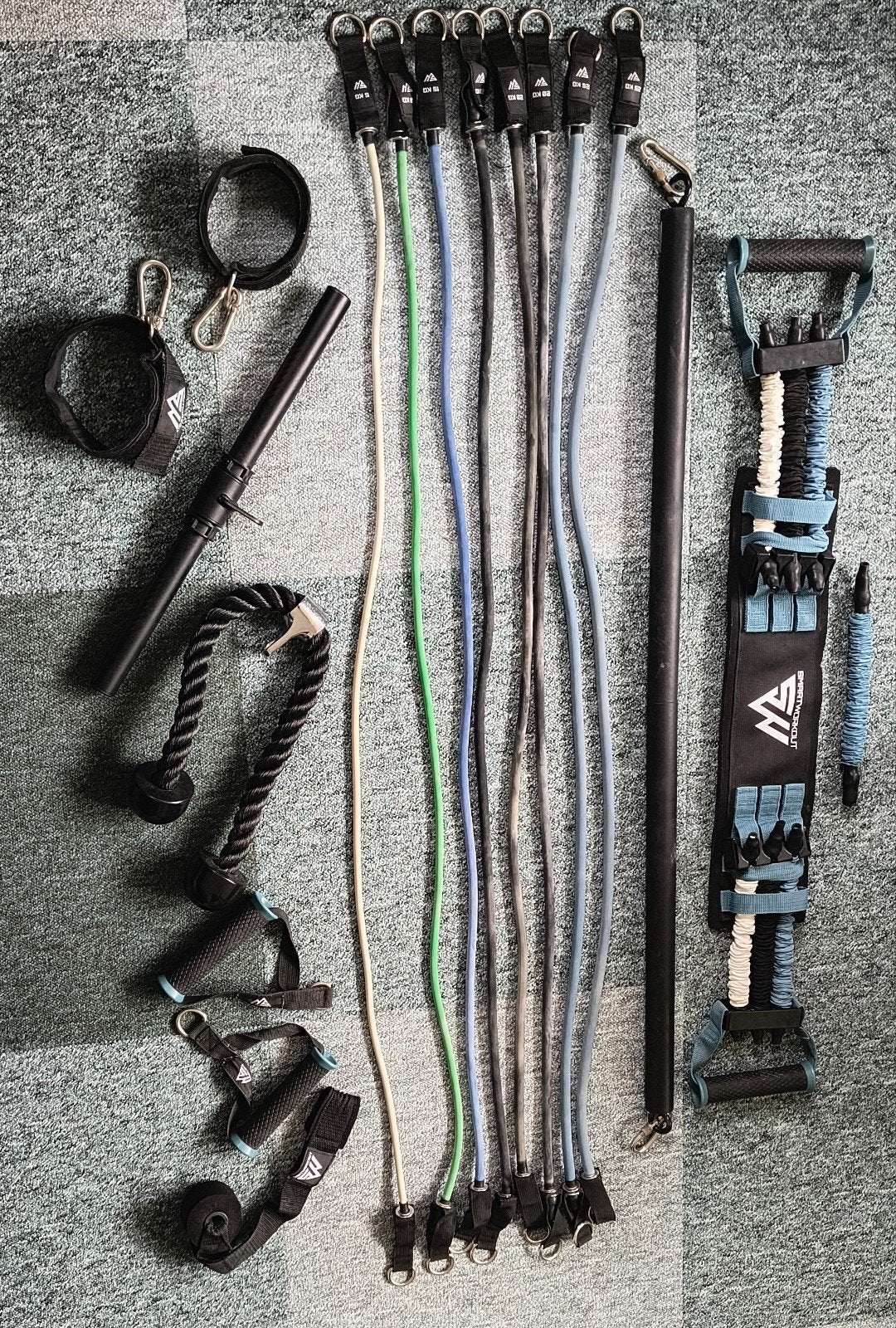 Luxe (?) home gym set, Sport en Fitness, Fitnessmaterialen, Ophalen, Gebruikt, Benen, Weerstandband