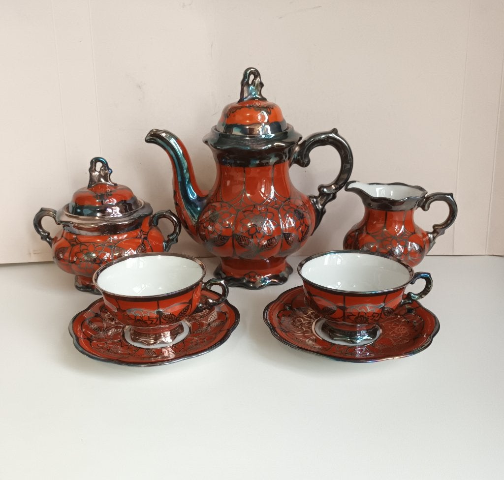 Zilver Overlay Porselein Hutsenreuther Thee koffie servies, Ophalen of Verzenden