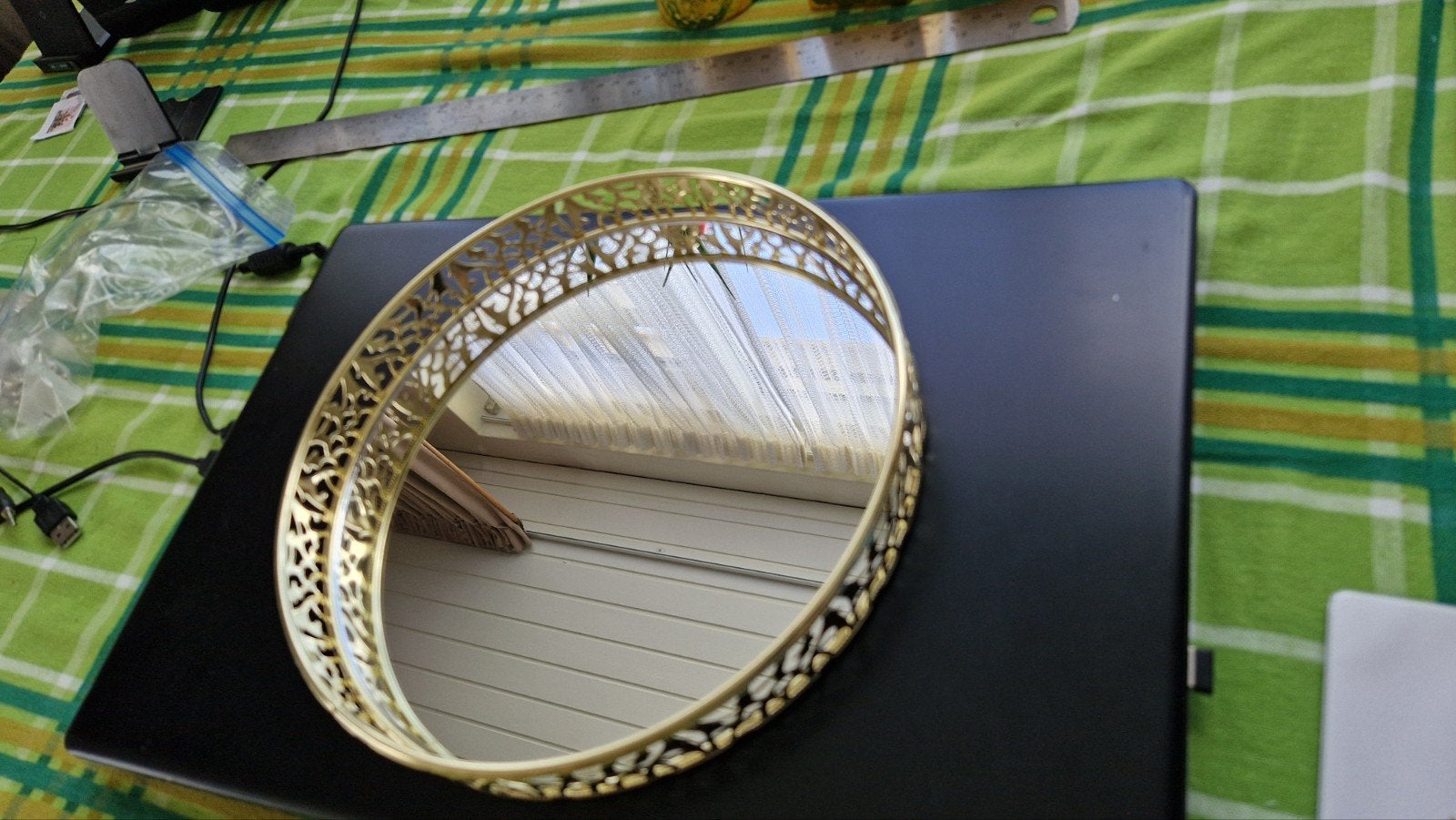 Gouden dienblad met spiegel, 25cm - Decoratief en stijlvol, Huis en Inrichting, Ophalen of Verzenden, Zo goed als nieuw, Onbekend