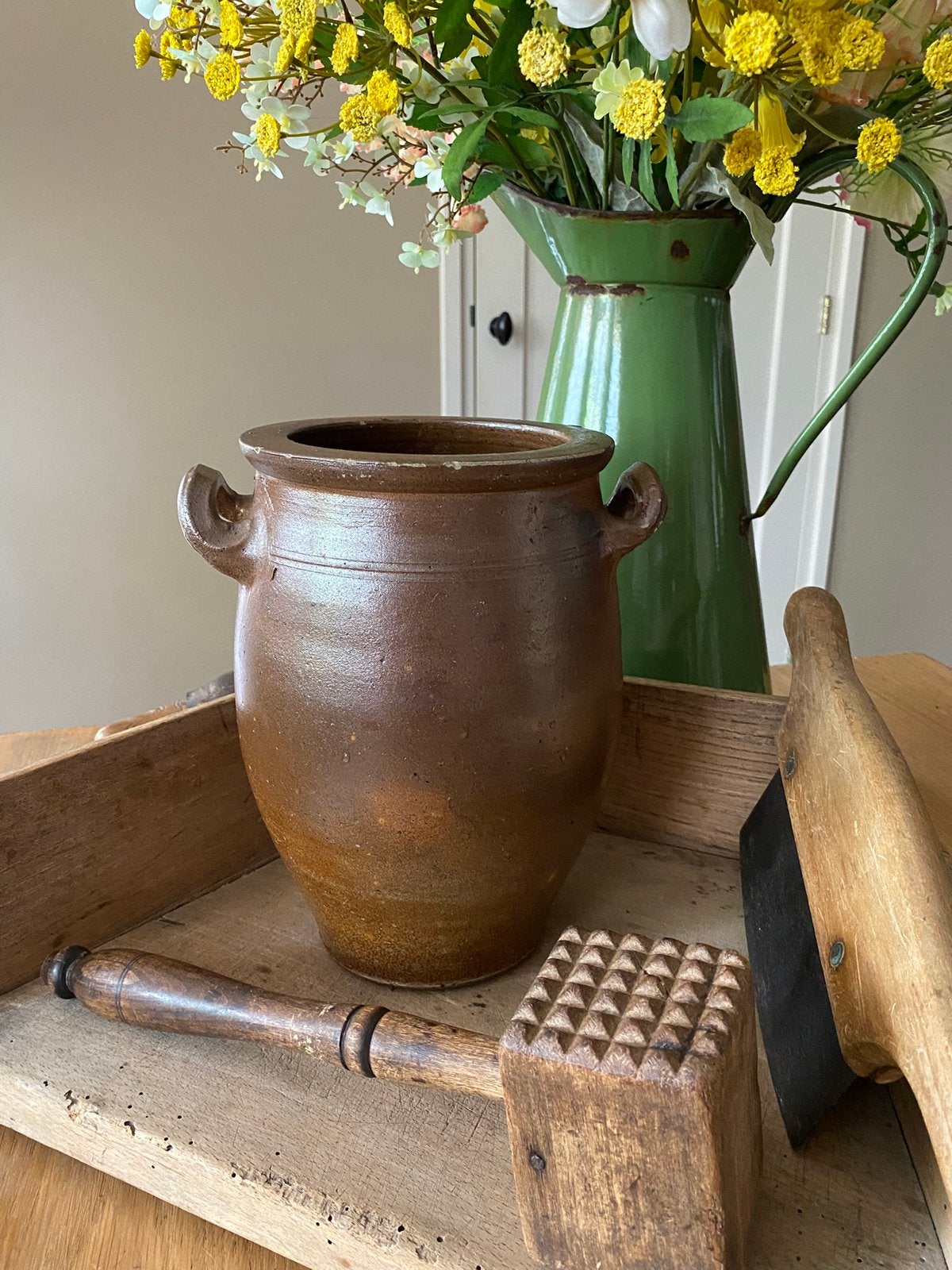 Brocante oude aardewerken Keulse/ Gres pot, 25 cm, Ophalen of Verzenden