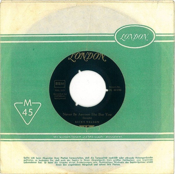 Ricky Nelson – It's Late / Never Be Anyone Else But You, Cd's en Dvd's, Vinyl Singles, Gebruikt, Originele persing, 7 inch, Single