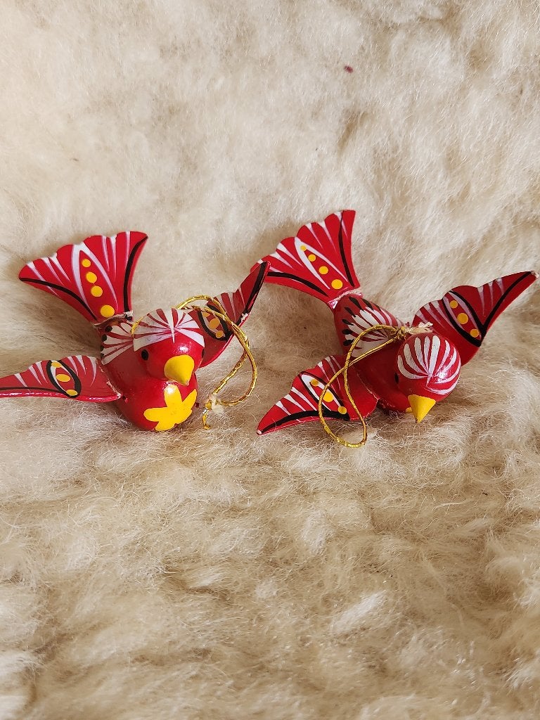 2x Vintage rode vogeltjes hout/geschilderd voor in de boom, Ophalen of Verzenden, Gebruikt