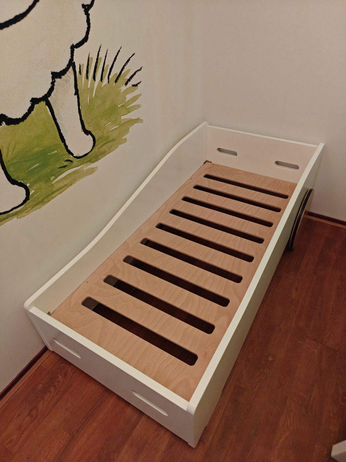 Ukkepuk autobed - Wit kinderbed met lattenbodem, Lattenbodem, Gebruikt, 70 tot 85 cm, 140 tot 160 cm