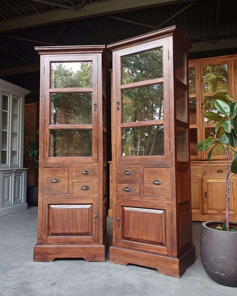 Prachtige set antieke ensuite kasten | Vitrinekasten #8413, Gebruikt, -, 200 cm of meer, -
