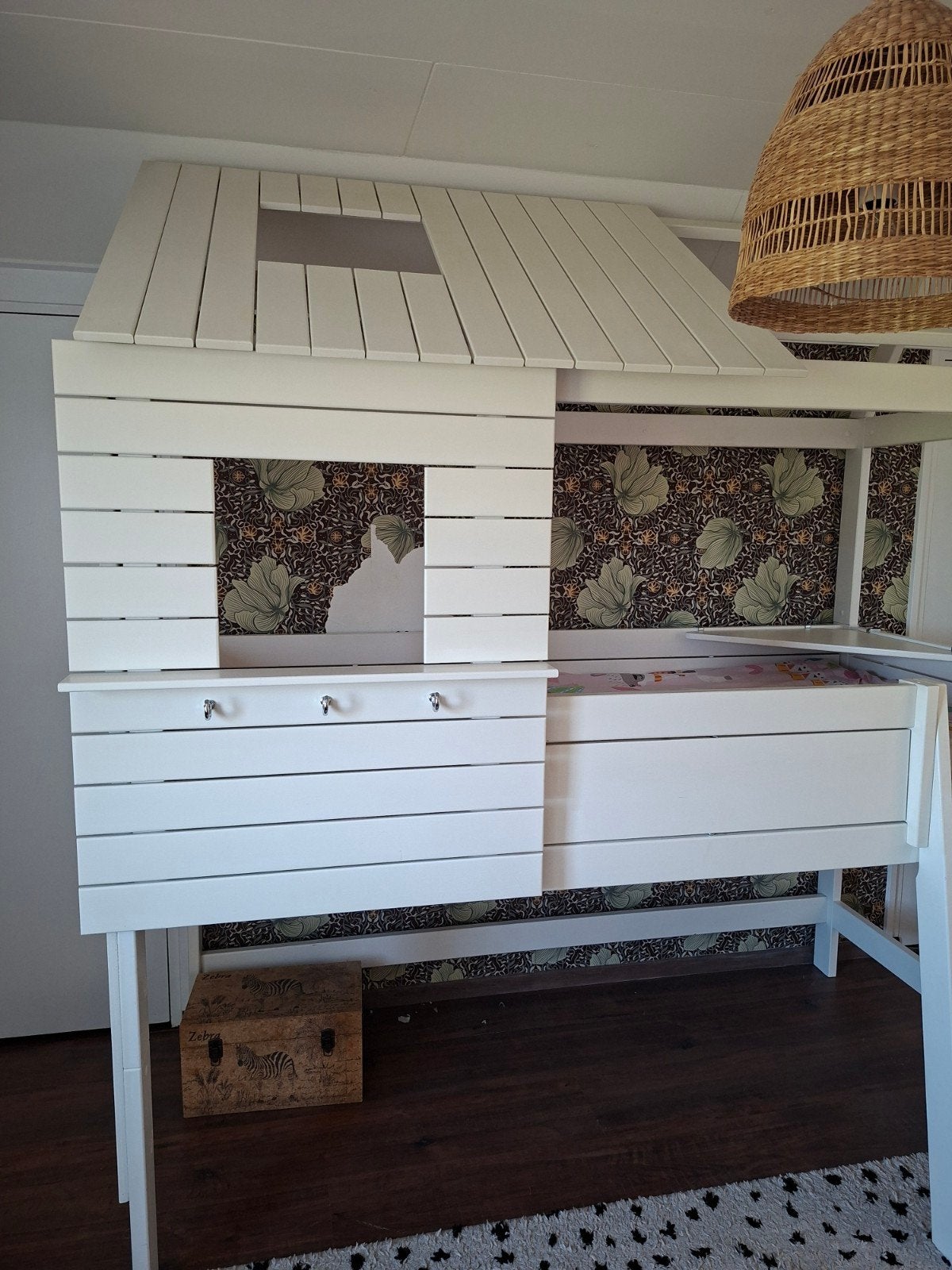 Leuk huisbed/hoogslaper voor kinder- of tienerkamer 96x206, Ophalen, 85 tot 100 cm, Zo goed als nieuw, Hoogslaper of Stapelbed