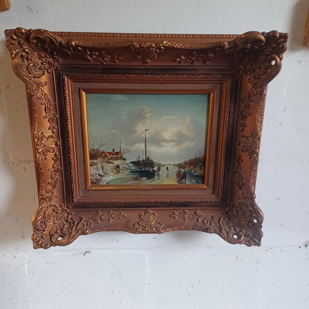 Antiek winters tafereel schilderij, gesigneerd P. Hove, Ophalen