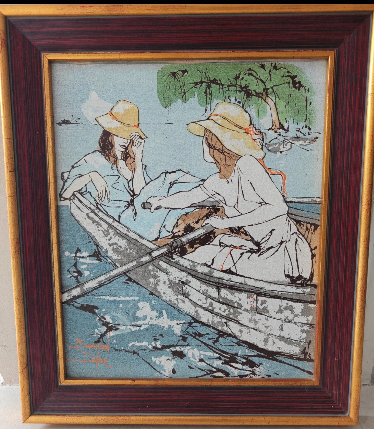 Vintage reproductie Bernard Dufour - Franse roeiscène, Antiek en Kunst, Ophalen of Verzenden