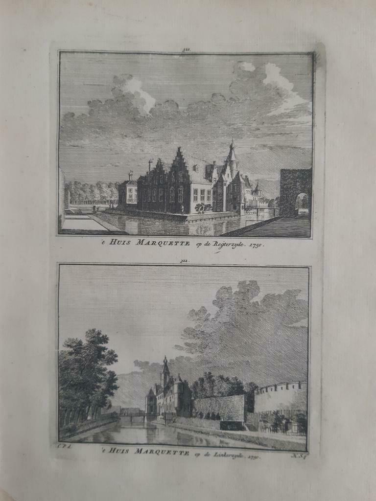 321-322*/ kopergravure uit 1752 : 2 afbeeldingen Marquette, Ophalen of Verzenden